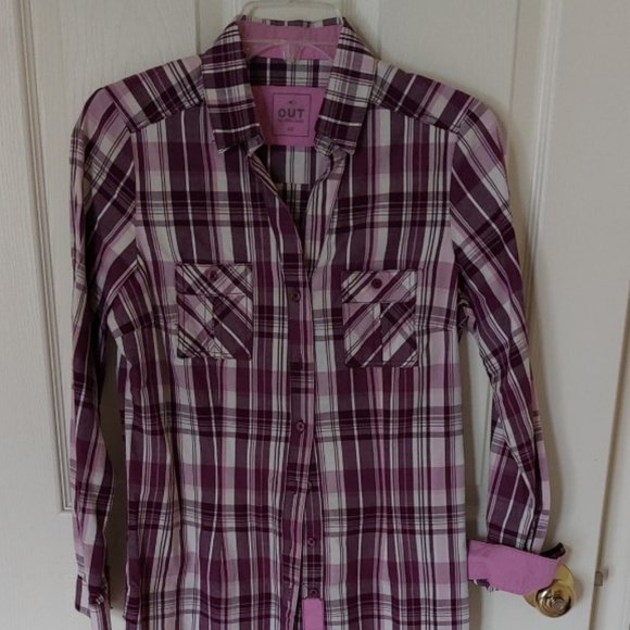 Plaid Shirt purple, pink and white. - Picture 1 of 2